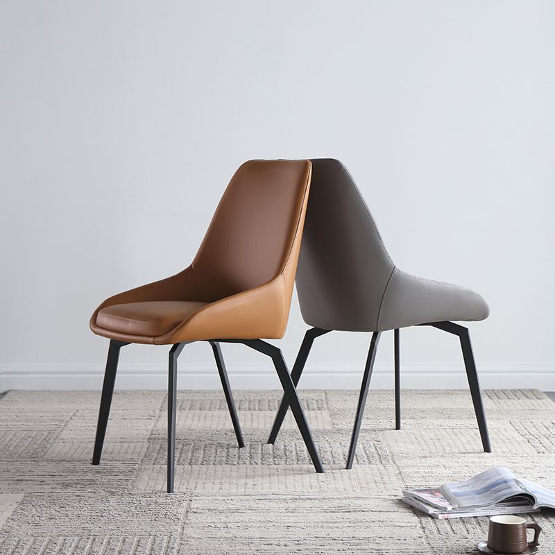 Contemporary Style Leather Chair Armless Parsons Chair with Metal Legs for Kitchen Clearhalo ' kitchen&dining_furn' 'Dining Chairs' 'Dining Tables & Seating' 'dining_chair' 'furn' 'furn_dining_chair' 'Furniture' 'furniture_dining_chair' 'Kitchen & Dining Furniture' 'kitchen' 1200x1200_218acefa-577b-4756-a614-7fd47676d115