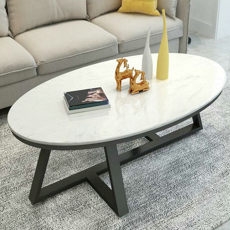 Glam Metal Cross Legs Coffee Table Faux Marble/Slate Oval Coffee Table Clearhalo 'Coffee & Accent Tables' 'Coffee Tables' 'coffee_tables' 'furn' 'furn_coffee_tables' 'Furniture' 'Living Room Furniture' 1200x1200_218c6436-2451-4597-8ad8-ae8084987e0b