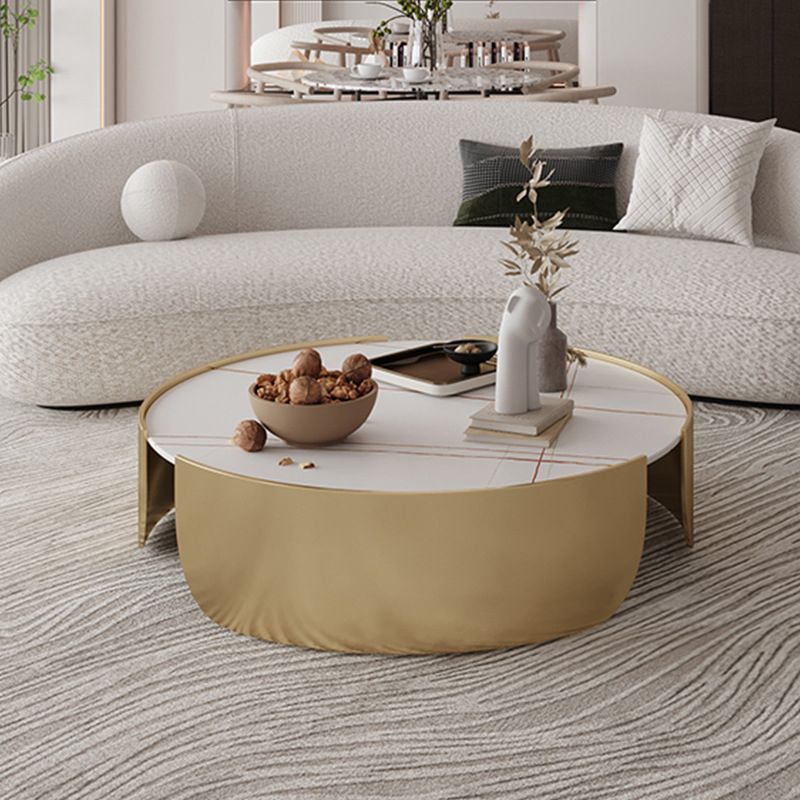 Mesa de centro con tapa de piedra Glam y mesa de cóctel redonda con base de tambor de acero