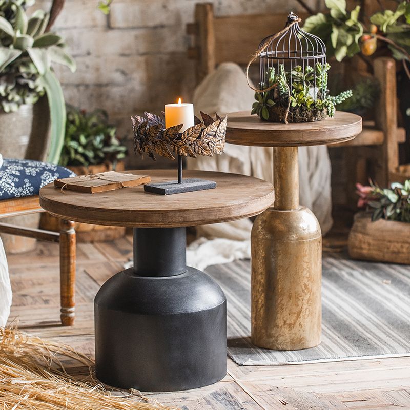 Rustic Distressed Side End Table Pedestal Round Sofa Side Accent Table Clearhalo 'Coffee & Accent Tables' 'End & Side Tables' 'end_side_tables' 'furn' 'furn_end_side_tables' 'Furniture' 'Living Room Furniture' 1200x1200_21971186-bb60-458b-bcb2-6c0863230d13