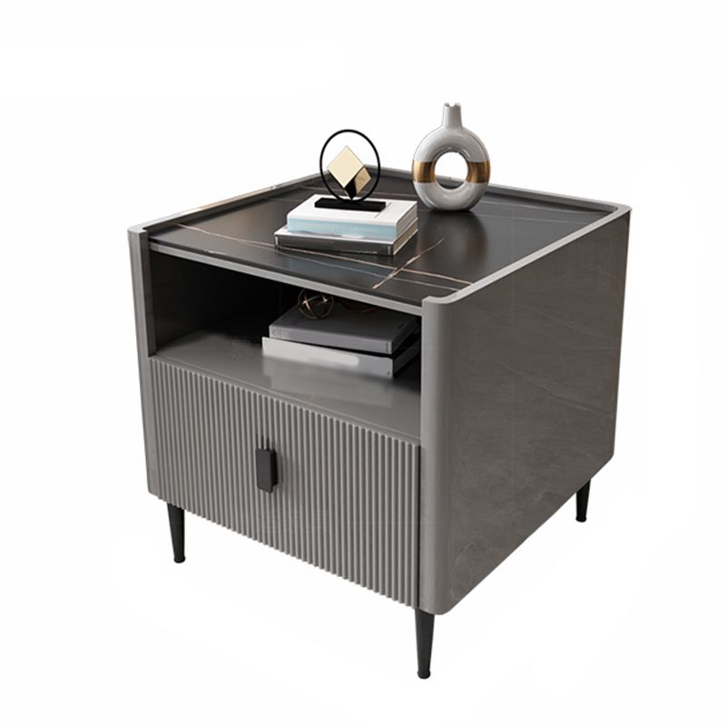 Modern Stone Top End Table 4 Legs Side Table with Drawer and Shelf