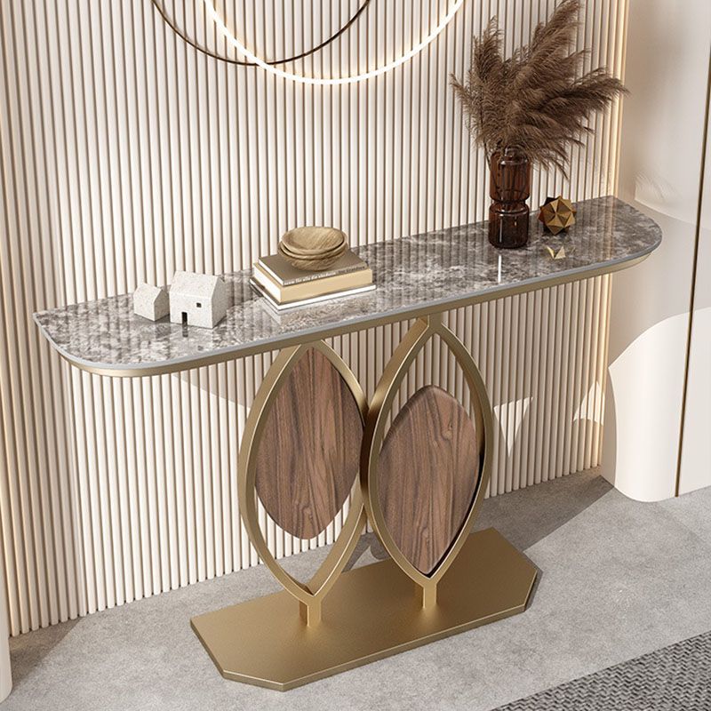Glam Iron Console Sofa Tafel Half Moon Stone Console Accent Table voor Hall