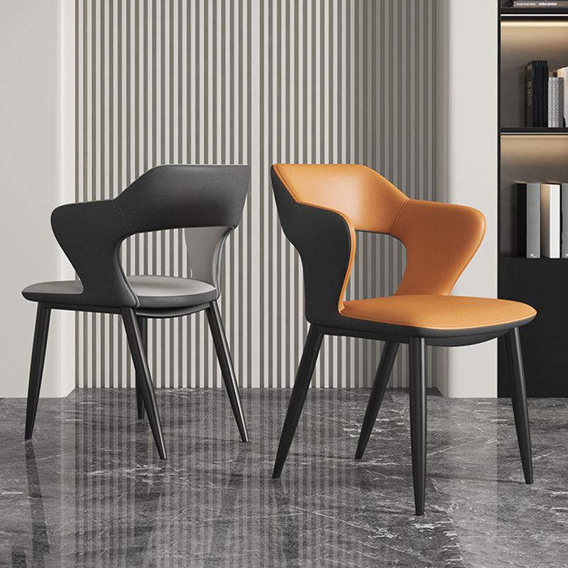 Contemporary Dining Room Chair Matte Finish Leather Curved Open Back Arm Chair Clearhalo ' kitchen&dining_furn' 'Dining Chairs' 'Dining Tables & Seating' 'dining_chair' 'furn' 'furn_dining_chair' 'Furniture' 'furniture_dining_chair' 'Kitchen & Dining Furniture' 'kitchen' 1200x1200_21a5048e-c68d-4262-b219-23e29b5ec182