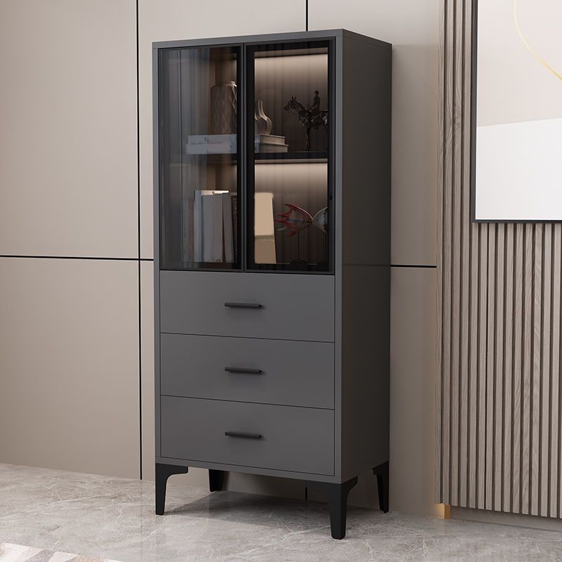 Glam Glass Door Server Wood Dinner Server Cabinet without LED Lights Clearhalo 'buffet_sideboard' 'Buffets & Sideboards' 'furn' 'furn_buffet_sideboard' 'Furniture' 'Kitchen & Dining Furniture' 1200x1200_21ade39b-a8ec-43ba-b690-1a92d157a9c0