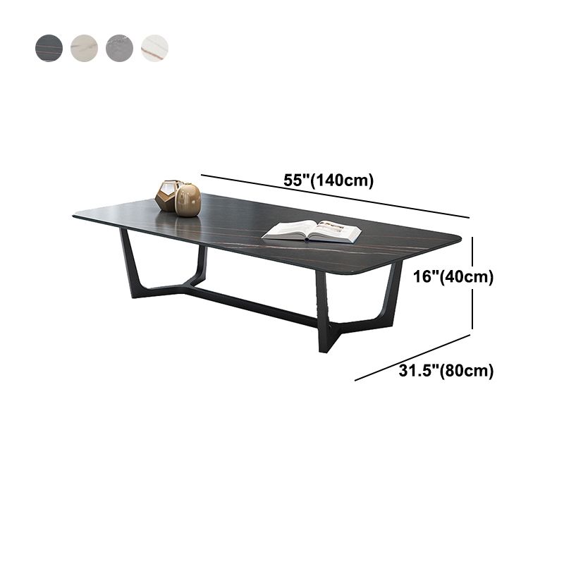 Glam Style Rectangular Slate with Trestle Base Black Foot Coffee Table