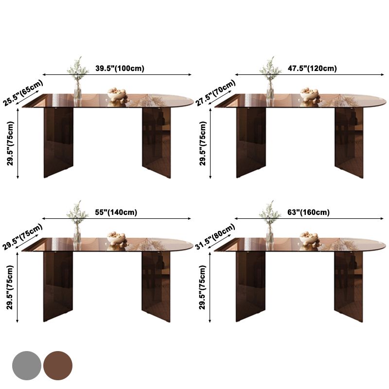 Contemporary Tempered Glass Dining Table Double Pedestal Dining Table for Dining Clearhalo ' dining_table' 'Dining Tables & Seating' 'Dining Tables' 'furn' 'furn_dining_table' 'Furniture' 'furniture_dining_table' 'Kitchen & Dining Furniture' 'kitchen&dining_furn' 'kitchen' 'kitchen_dining_table' 1200x1200_21b1e808-7a6f-47b5-a33b-7f26659857b4