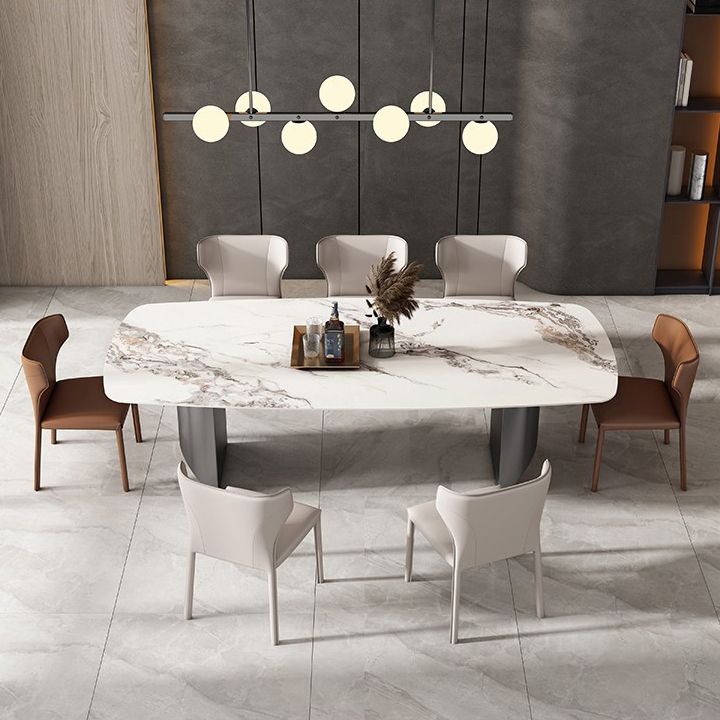 Mesa de comedor rectangular industrial Mesa de piedra sinterizada con patas de metal