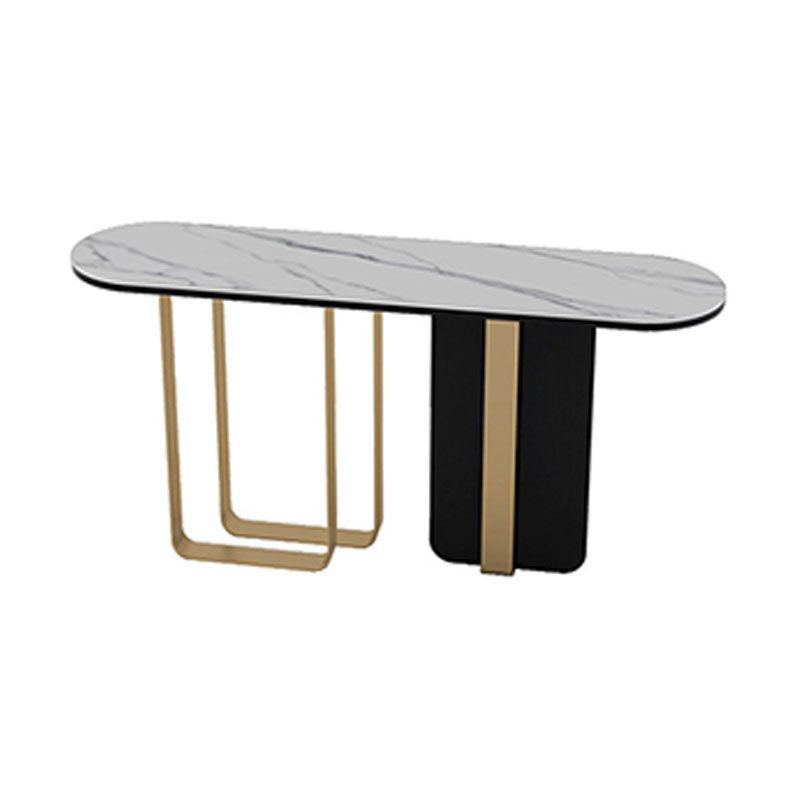 Glam Metal Console Sofa Table Oval Stone Console Accent Table for Hall Clearhalo 'Console Tables' 'console_tables' 'Entry & Mudroom Furniture' 'furn' 'furn_console_tables' 'Furniture' 1200x1200_21b8f204-84a2-42a5-bf99-48bba47b03ca