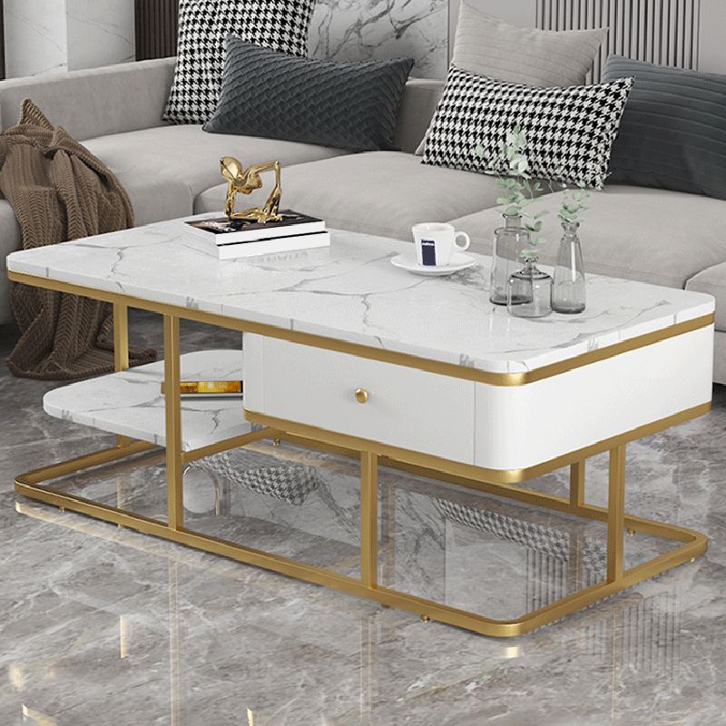 Frame Base Coffee Table Rectangular Black/White Cocktail Table Clearhalo 'Coffee & Accent Tables' 'Coffee Tables' 'coffee_tables' 'furn' 'furn_coffee_tables' 'Furniture' 'Living Room Furniture' 1200x1200_21b9a528-c94d-47b3-8c01-19c2459950bb