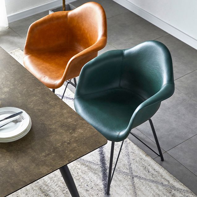 Leather Dining Arm Chair Solid Back Dining Armchairs with Black Metal Legs Clearhalo ' kitchen&dining_furn' 'Dining Chairs' 'Dining Tables & Seating' 'dining_chair' 'Furniture' 'furniture_dining_chair' 'Kitchen & Dining Furniture' 'kitchen' 1200x1200_21bb6e78-2447-4018-8d2f-feffd2a37778