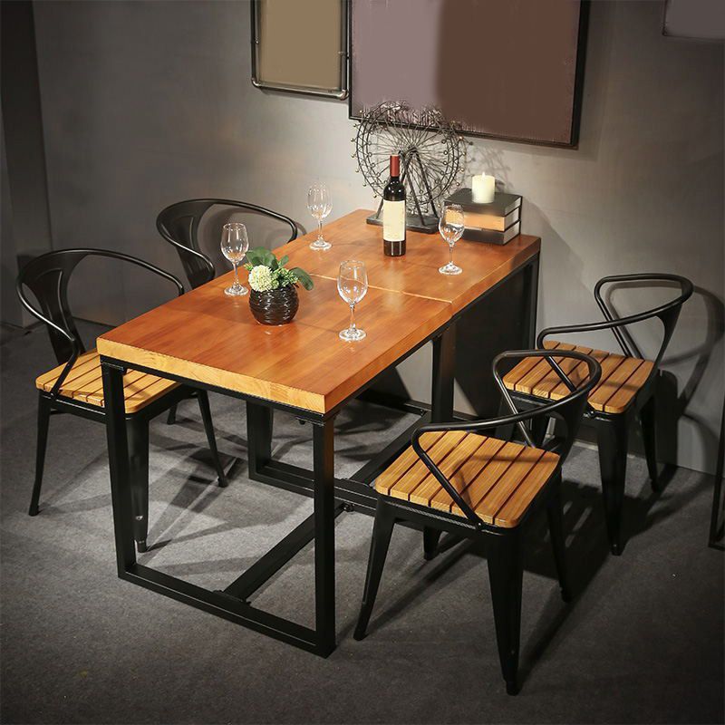 Industrial Indoor Dining Table Brown Wood Top Table with Metal Frame Clearhalo 'Dining Tables & Seating' 'Dining Tables' 'dining_table' 'furn' 'furn_dining_table' 'Furniture' 'Kitchen & Dining Furniture' 1200x1200_21c39af9-7705-43b0-b526-d5b55f48d122