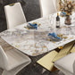 Traditional Luxury Dining Table Rectangle Sintered Stone Pedestal Table with Gold Frame Clearhalo ' dining_table' 'Dining Tables & Seating' 'Dining Tables' 'furn' 'furn_dining_table' 'Furniture' 'furniture_dining_table' 'Kitchen & Dining Furniture' 'kitchen&dining_furn' 'kitchen' 'kitchen_dining_table' 1200x1200_21c42800-596e-4b69-b117-76d441e91428
