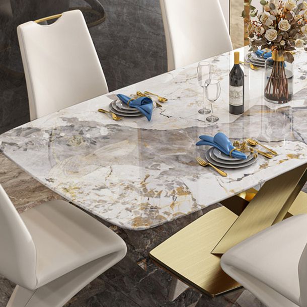 Traditional Luxury Dining Table Rectangle Sintered Stone Pedestal Table with Gold Frame Clearhalo ' dining_table' 'Dining Tables & Seating' 'Dining Tables' 'furn' 'furn_dining_table' 'Furniture' 'furniture_dining_table' 'Kitchen & Dining Furniture' 'kitchen&dining_furn' 'kitchen' 'kitchen_dining_table' 1200x1200_21c42800-596e-4b69-b117-76d441e91428