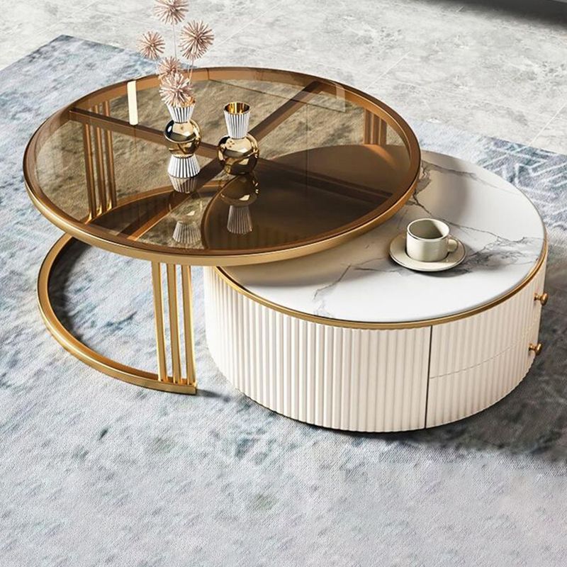 Glam Coffee Table Set Round 2-Piece Coffee Cocktail Table with Drawers Clearhalo 'Coffee & Accent Tables' 'Coffee Tables' 'coffee_tables' 'furn' 'furn_coffee_tables' 'Furniture' 'Living Room Furniture' 1200x1200_21c78331-0532-450a-9501-6873500ddd92