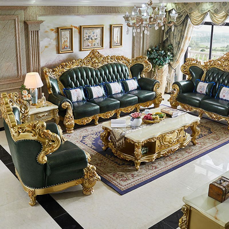 Grüner echtes Ledersofa getuftete Split-Roll-Armarmsofa