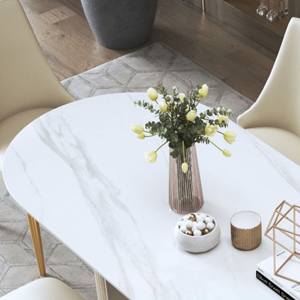 Glam Sintered Stone White Dining Table Oval Standard Dining Table for Kitchen Clearhalo ' dining_table' 'Dining Tables & Seating' 'Dining Tables' 'furn' 'furn_dining_table' 'Furniture' 'furniture_dining_table' 'Kitchen & Dining Furniture' 'kitchen&dining_furn' 'kitchen' 'kitchen_dining_table' 1200x1200_21ca1f65-2315-42e3-a794-23924299536c