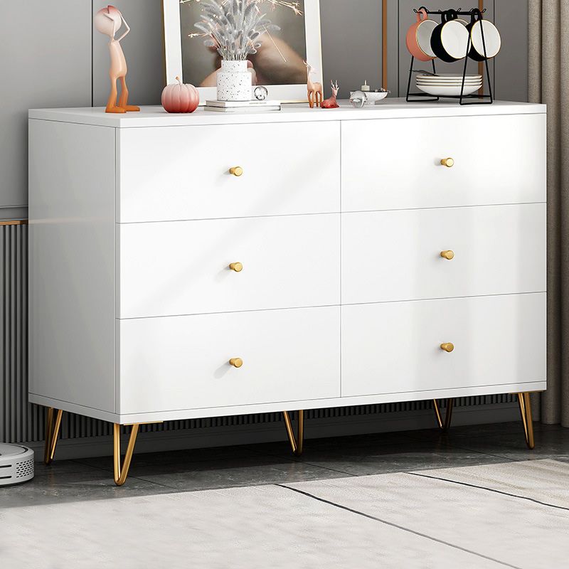 Contemporary White Wooden Chest with Drawers and Metal Legs Accent Chest