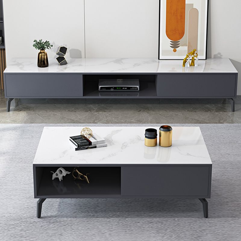 Glam TV Console Stone Media Console Black/White Open Storage Console Clearhalo 'furn' 'furn_tv_stands_entertainment_centers' 'Furniture' 'Living Room Furniture' 'TV Stands & Entertainment Centers' 'TV Stands & Media Storage Furniture' 'tv_stands_entertainment_centers' 1200x1200_21d2c9ec-c5fd-4394-b314-babe9ac533fe