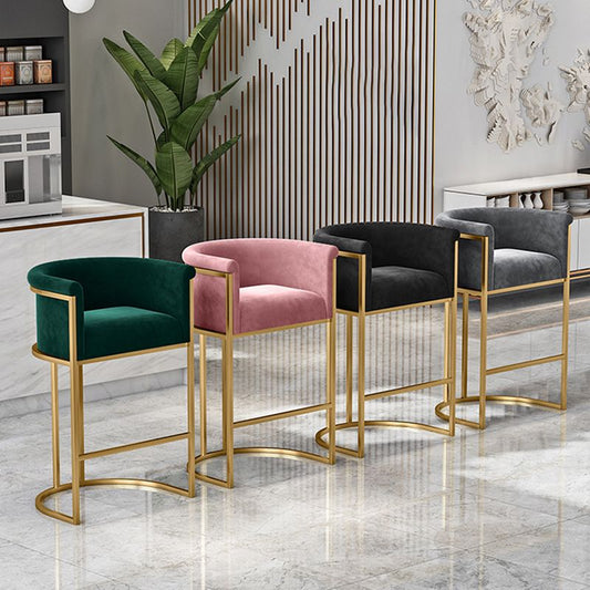 Glam Armless Backrest Counter Stool Iron Jewelry Store Bar Stool with Velvet Cushion Clearhalo 'Bar Furniture' 'Bar Stools' 'bar_stools' 'furn' 'furn_bar_stools' 'furniture_bar_stools' 'Kitchen & Dining Furniture' 'kitchen&dining_furn' 'kitchen' 'kitchen_furn' Furniture' 1200x1200_21d60574-5bc2-440d-af80-d02e39d6b596