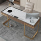 Rectangle Stone Top Bureau bureau Glam Style Writing Bureau avec base en métal pour le bureau