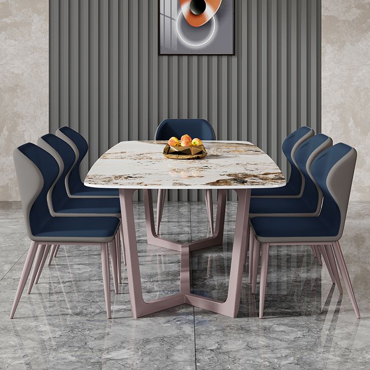Nordic Glam Rectangle Sintered Stone Dining Table Set 1/4/6/7/8 Pieces Dining Set Clearhalo 'Dining Room Sets' 'Dining Tables & Seating' 'dining_room_set' 'furn' 'furn_dining_room_set' 'Furniture' 'furniture_dining_room_set' 'Kitchen & Dining Furniture' 1200x1200_21d6fd7a-0ad4-455d-9162-d8d43a90fccb