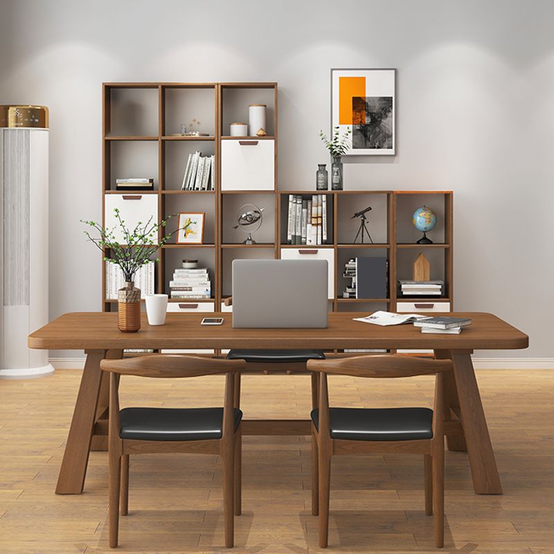 Solid Wood Curved Writing Desk H-Shape Base 29.53" Tall Office Desk Clearhalo 'furn' 'furn_office_desk' 'Furniture' 'Office Desks' 'Office Furniture' 'office_desk' 1200x1200_21d9f5ab-71f3-4b41-960b-e7d89f6da7a2