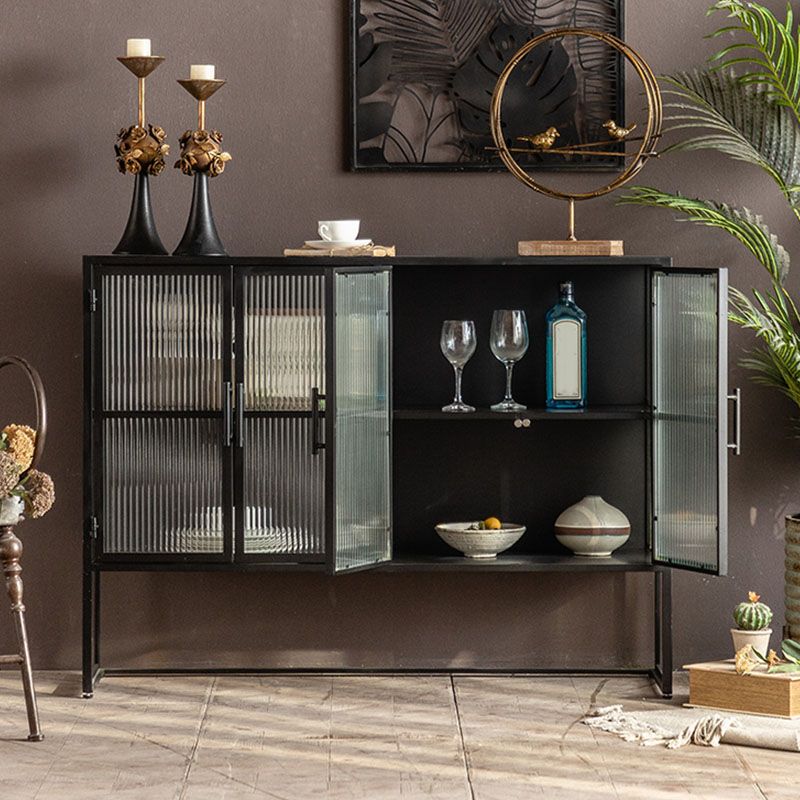 Puerto de vidrio de estilo contemporáneo aparador de buffet de metal para el hogar