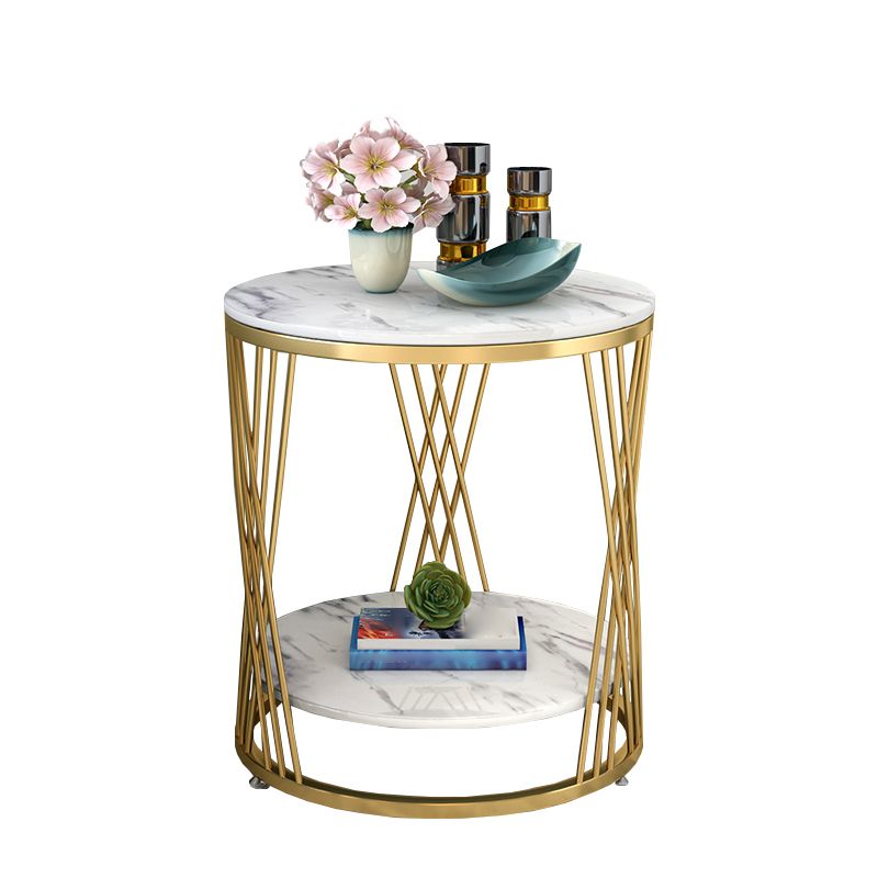 Contemporary Storage Frame End Table Round End Table with Slate Top