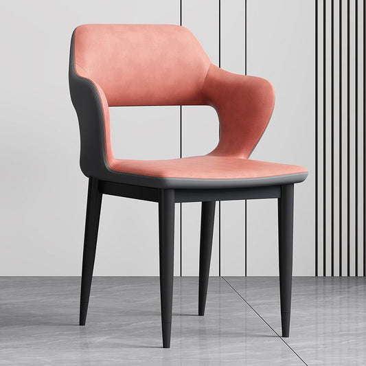 Modern Open Back Side Chair Leather Upholstered Armless Dining Chair with Metal Base