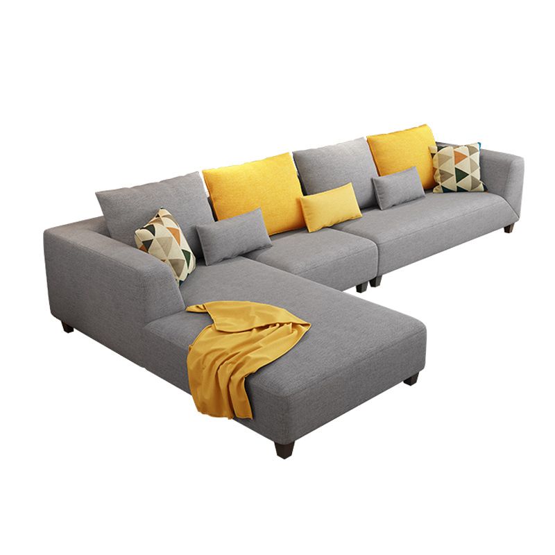 70"W Scandinavian Sectional Sofa Grey Pillowed Back Cushions Sectional Clearhalo 'furn' 'furn_sectionals' 'Furniture' 'Living Room Furniture' 'Sectionals' 1200x1200_21f079dd-28c2-447e-8632-988a2208f7b9