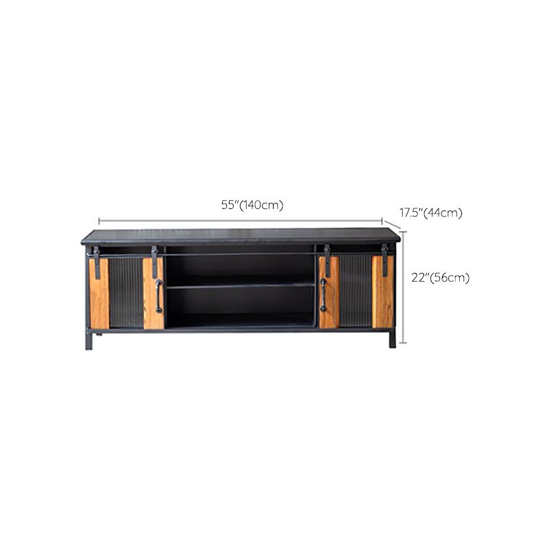 Metal & Wood Accent Cabinet Industrial Style Glass Paned Storage Cabinet