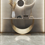 Glam Rectangle Console Table Golden Stone Console Sofa Table for Hall
