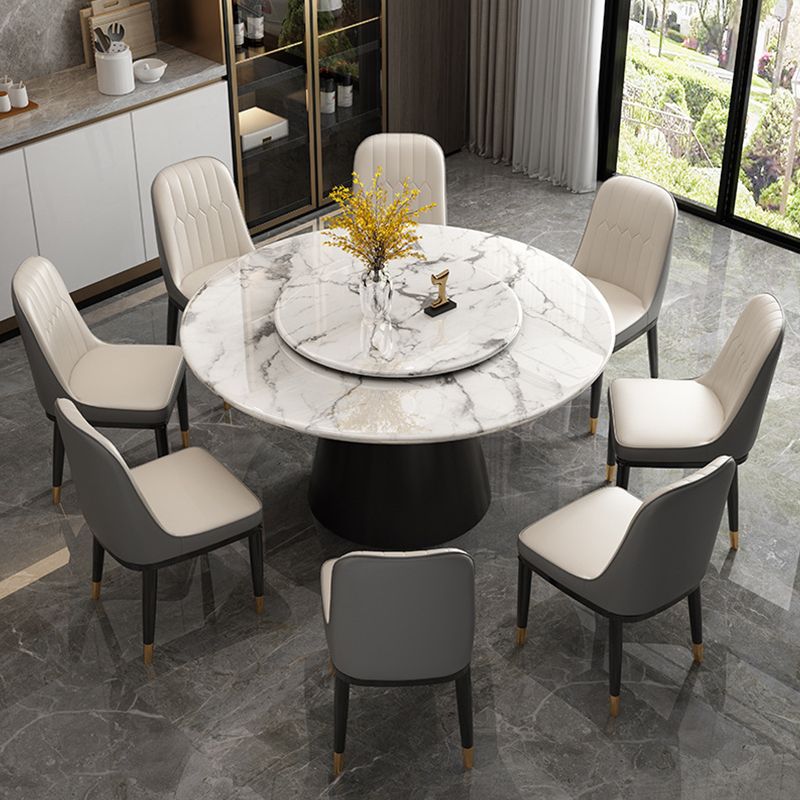 White Round Stone Dining Table Modern Convertible Furniture with Pedestal Base for Home Clearhalo 'Dining Tables & Seating' 'Dining Tables' 'dining_table' 'furn' 'furn_dining_table' 'Furniture' 'Kitchen & Dining Furniture' 1200x1200_21f32cce-40b0-425a-8ac5-6df602067fe2