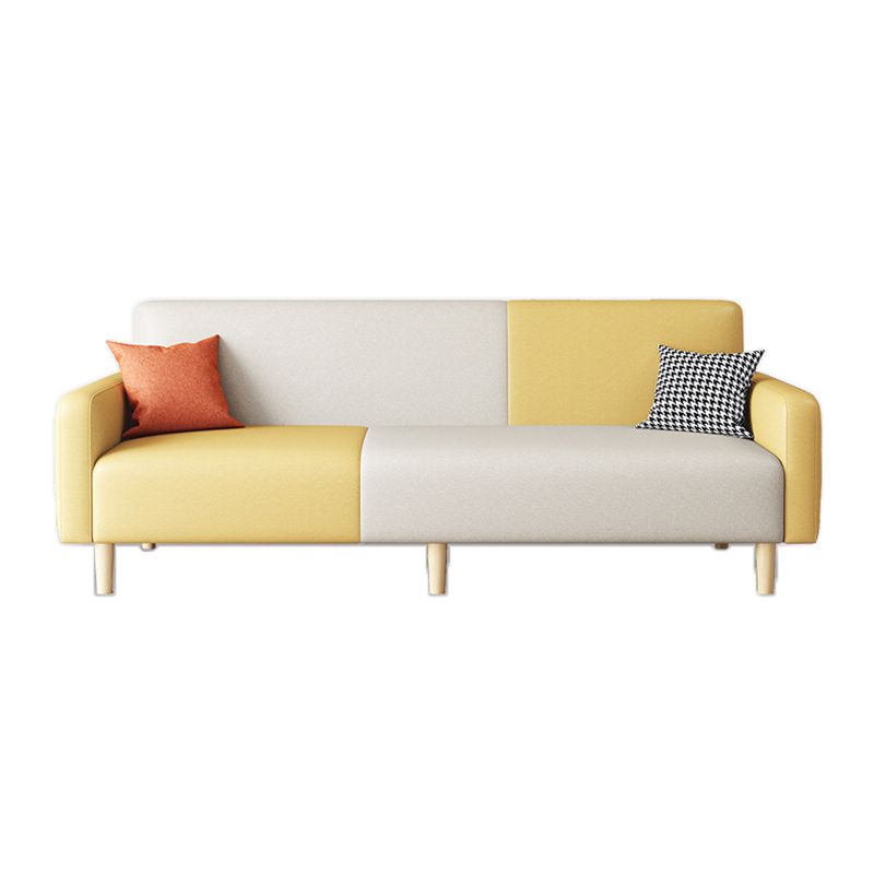 Contemporary Square Arm Sofa Couch Faux Leather/Linen Settee Couch Clearhalo 'furn' 'furn_sofas' 'Furniture' 'Living Room Furniture' 'Sofa' 'sofas' 1200x1200_21f50e00-bcb1-4e49-ae4e-116ffde380b7