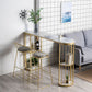 Glam Iron Bar Dining Table White Faux Marble Top Indoor Bistro Table with 2-Shelf Clearhalo 'Bar Furniture' 'Bar Tables' 'bar_tables' 'furn' 'furn_bar_tables' 'Furniture' 'furniture_bar_tables' 'Kitchen & Dining Furniture' 1200x1200_21f57cce-c2e8-4dae-ae07-01476122e9af