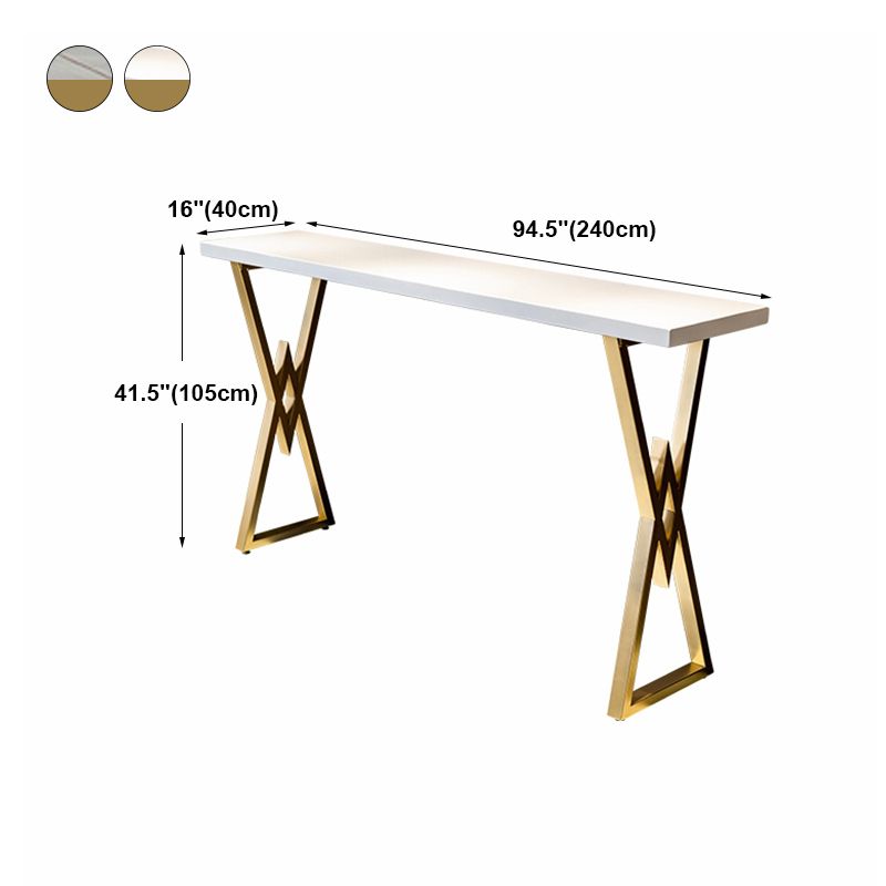 Glam Marble Bar Table with Rectangle Table Top Gold Double Pedestal Table - 42" H Clearhalo 'Bar Furniture' 'Bar Tables' 'bar_tables' 'furn' 'furn_bar_tables' 'Furniture' 'furniture_bar_tables' 'Kitchen & Dining Furniture' 1200x1200_21f69d39-6cd4-4551-9bc7-fd1c26e9eee9