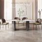 Mesa de comedor de piedra dorada Base gris rectangular mesa moderna