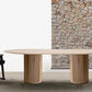 Esstisch aus massivem Holz, moderne ovale Möbel mit Doppelsockel für die Küche