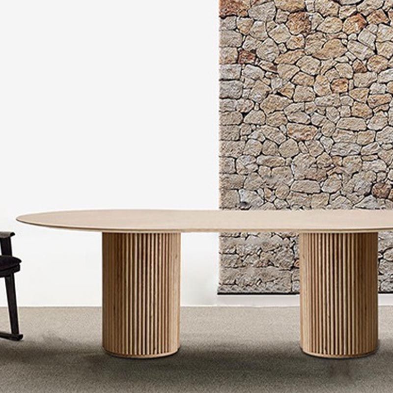 Esstisch aus massivem Holz, moderne ovale Möbel mit Doppelsockel für die Küche
