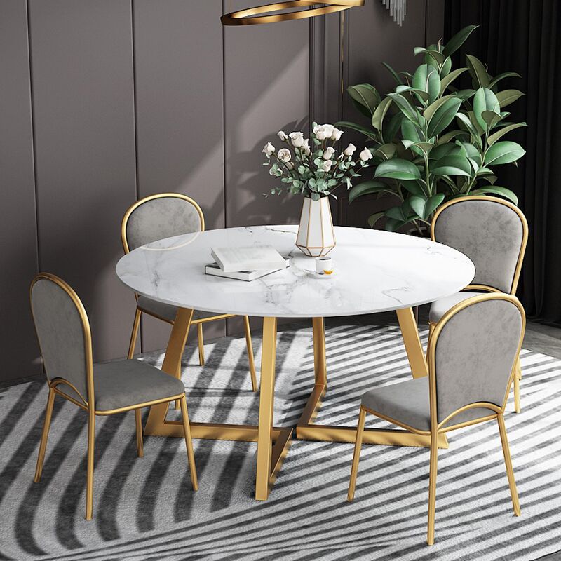 White Stone Top Dining Table Glam Style Gold Base Dining Table for Living Room Clearhalo 'Dining Tables & Seating' 'Dining Tables' 'dining_table' 'furn' 'furn_dining_table' 'Furniture' 'furniture_dining_table' 'Kitchen & Dining Furniture' 1200x1200_21fbb2b4-3499-490f-8404-e1ad3714abbb