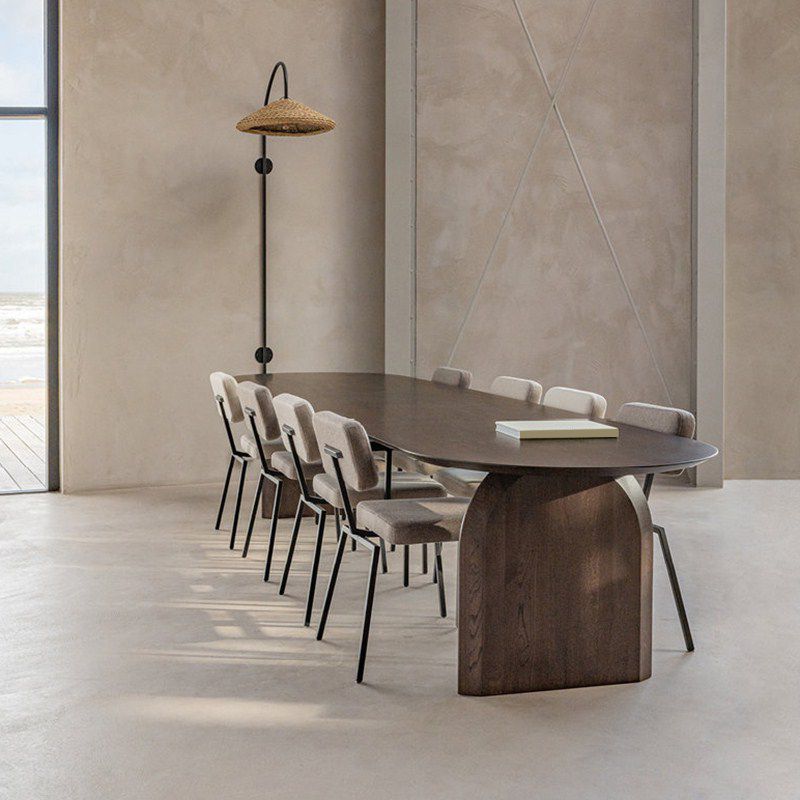 Modern Style Wooden Office Desk Oval Shape Conference Table with 2 Legs for Office Clearhalo 'furn' 'furn_office_desk' 'Furniture' 'Office Desks' 'Office Furniture' 'office_desk' 1200x1200_21fef09f-c769-4b01-a8a5-e71359cc4cf4