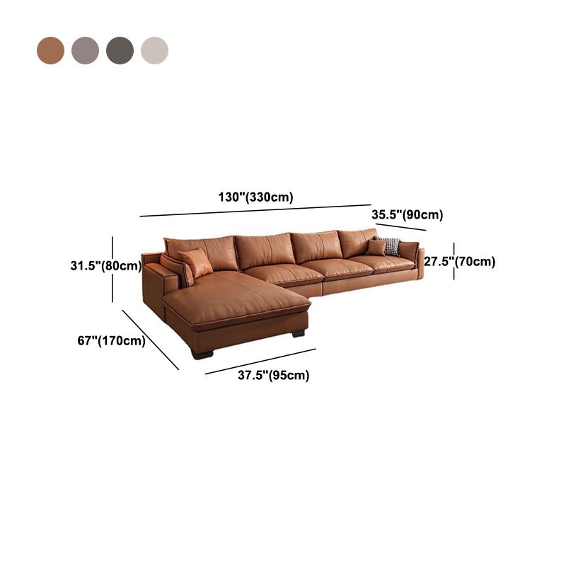 Fronte in pelle in pelle contemporanea braccio quadrato sezionale con cuscini