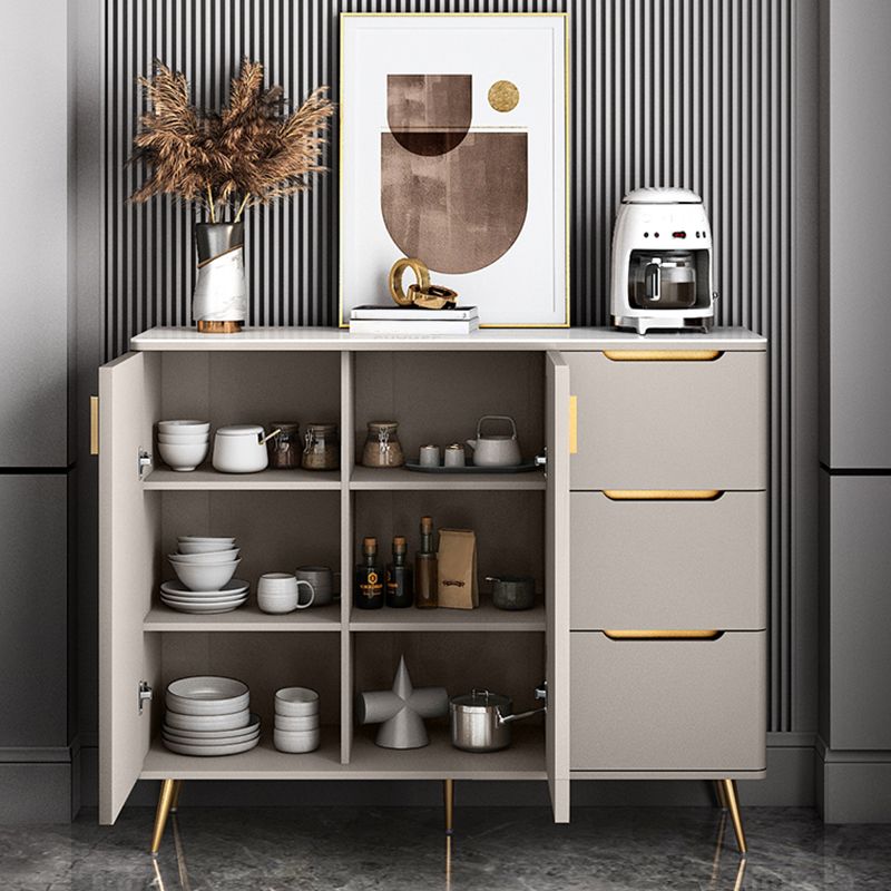 Glam Style Dining Buffet Stone Sideboard Table with Cabinets Clearhalo 'buffet_sideboard' 'Buffets & Sideboards' 'furn' 'furn_buffet_sideboard' 'Furniture' 'Kitchen & Dining Furniture' 1200x1200_22048f82-04dc-45dd-8754-1b135c47d215