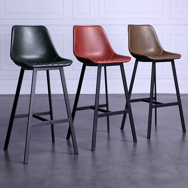 Industrial Metal Low Back Barstool Simple Indoor Tall Stool with Leather Seat Clearhalo 'Bar Furniture' 'Bar Stools' 'bar_stools' 'furn' 'furn_bar_stools' 'furniture_bar_stools' 'Kitchen & Dining Furniture' 'kitchen&dining_furn' 'kitchen' 'kitchen_furn' Furniture' 1200x1200_2208595a-a48b-4432-a709-8de060ed79f3