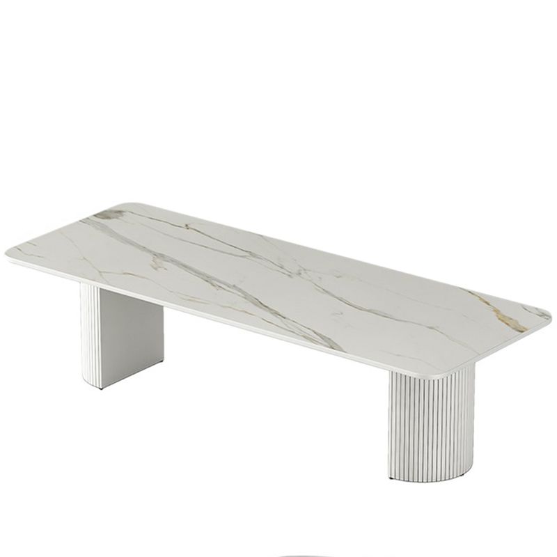 Tavolo da laptop rettangolare da ufficio grigio/scrivania in pietra bianca con 2 gambe