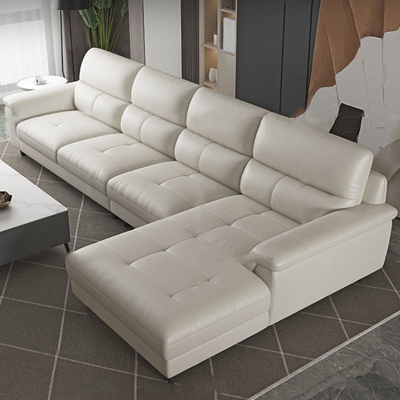 Modern Cream High Back Sofa and Chaise Pillow Top Arm Leather Sectional Clearhalo 'furn' 'furn_sectionals' 'Furniture' 'furniture_sectionals' 'kitchen' 'kitchen_sectionals' 'Living Room Furniture' 'Sectionals' 1200x1200_220bb5c0-d762-484b-ba9d-43e178b03f19
