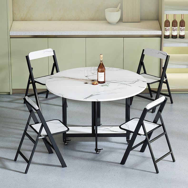 Mesa de comedor plegable Mesa de comedor de mármol sintético con marco negro