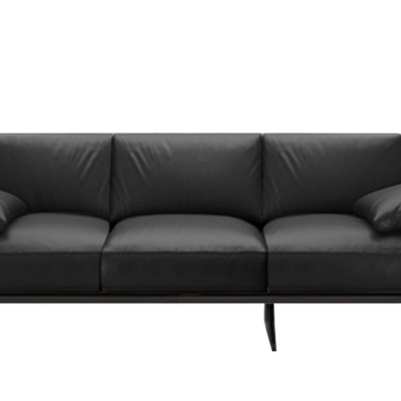Leather Sofa in Black Stain Resistant Living Room Seating with Pillows