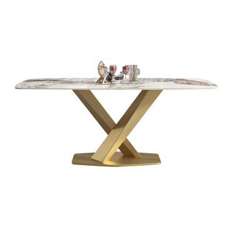 Glam Rectangle Dining Table Sintered Stone Table with Metal Leg for Home Clearhalo 'Dining Tables & Seating' 'Dining Tables' 'dining_table' 'furn' 'furn_dining_table' 'Furniture' 'Kitchen & Dining Furniture' 1200x1200_2216084c-f5a9-4dbe-bc59-33acf07e9887