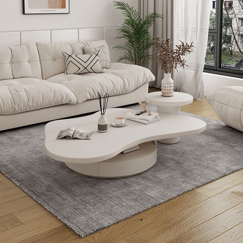 Pedestal Coffee Cocktail Table with Storage Drawers White Wooden